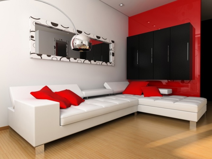 Интерьер с красно черной мебелью