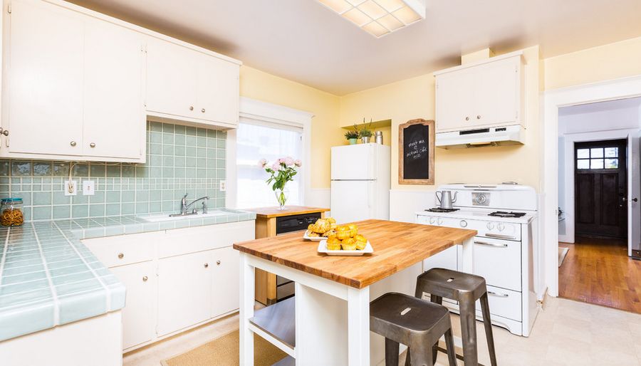 Light Blue tiles for kitchen countertop