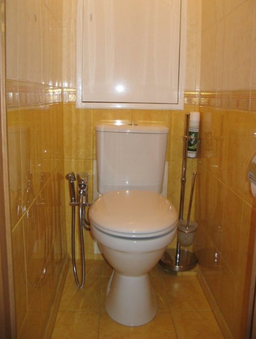 Фото туалета с гигиеническим душем и раковиной