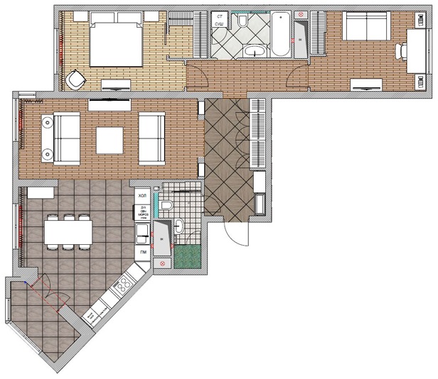 планировка трехкомнатной квартиры 100м2