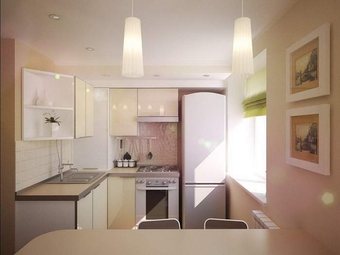 Дизайн 1 комнатной квартиры хрущевки - кухня с барной стойкой