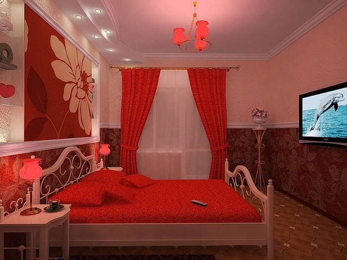 красно белая спальня дизайн, фото 15