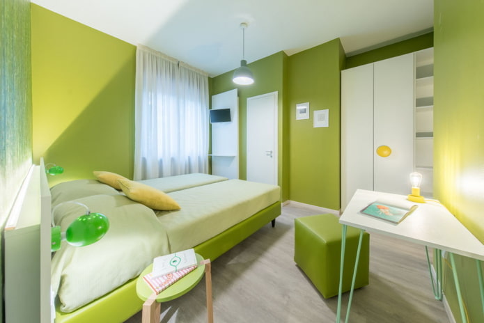 дизайн спальни в зеленых тонах