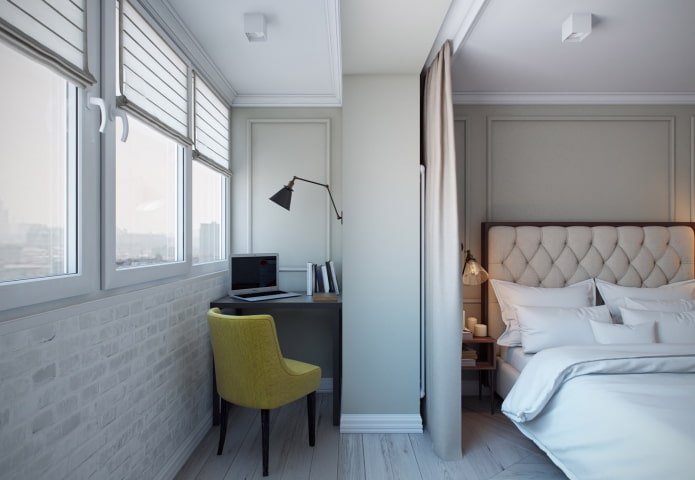 дизайн интерьера спальни с лоджией