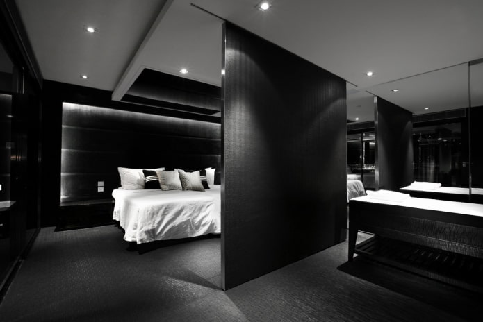 дизайн интерьера спальни в черных тонах