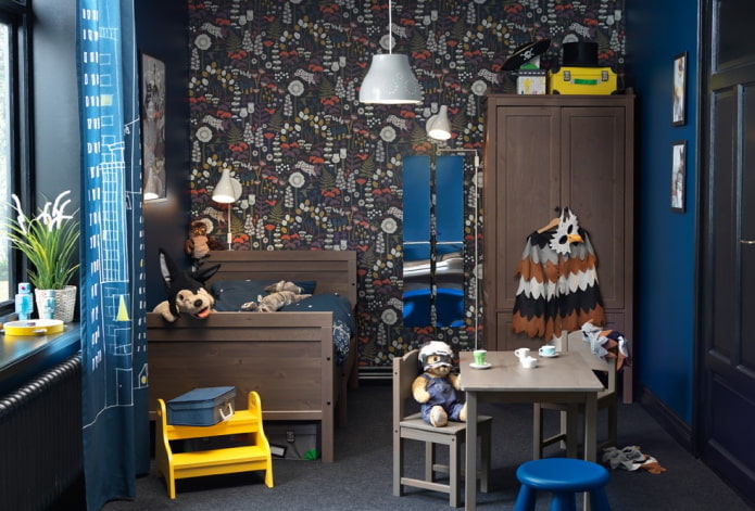 коричнево-голубой интерьер детской комнаты