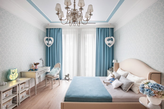 бежево-голубой интерьер детской комнаты