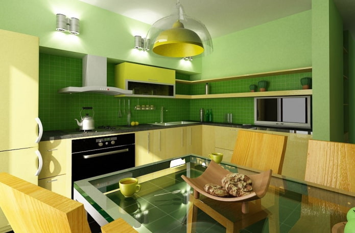 Дизайн кухни светло зеленого цвета