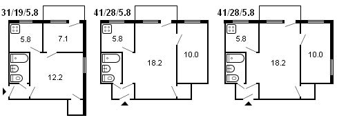 планировка 2-комнатной хрущевки серии 434 1959 г.