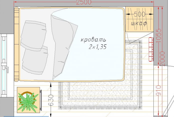 планировка спальни 5 кв