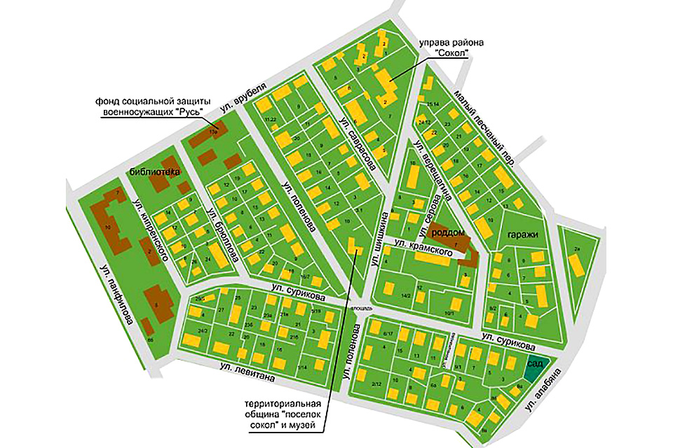 Планировка поселка Сокол