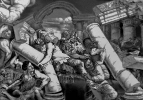 Джулио Романо. Роспись «Зала гигантов» в Палаццо дель Те в Мантуе. 1532—35. Фрагмент.