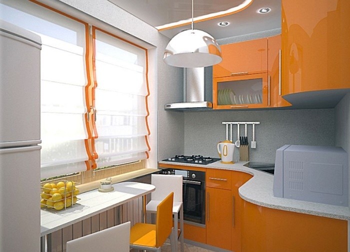 Оранжевая глянцевая кухня.