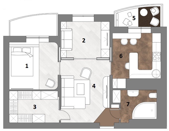 Проект перепланировки двухкомнатной квартиры