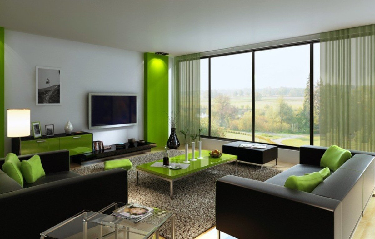 гостиная комната в зелёном цвете оформление фото