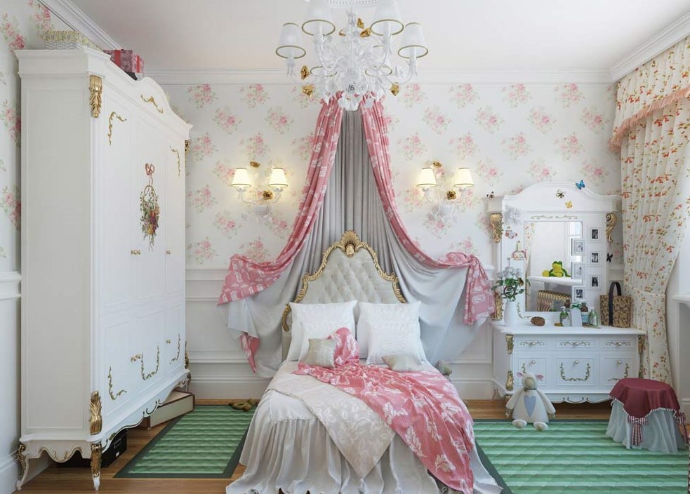 Кровать с балдахином в комнате девочки