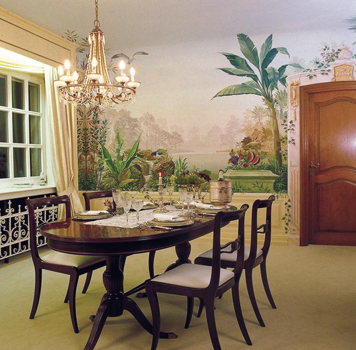 фреска в интерьере гостиной фото