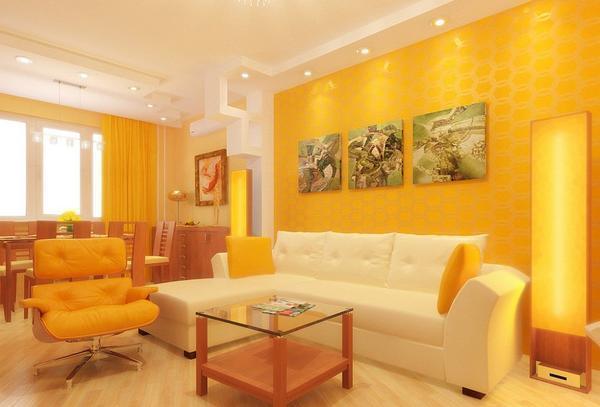 Дизайн гостиной желтые стены
