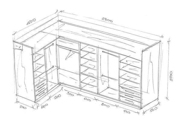 Схема гардеробной поможет правильно распланировать помещение и продумать все до малейших деталей