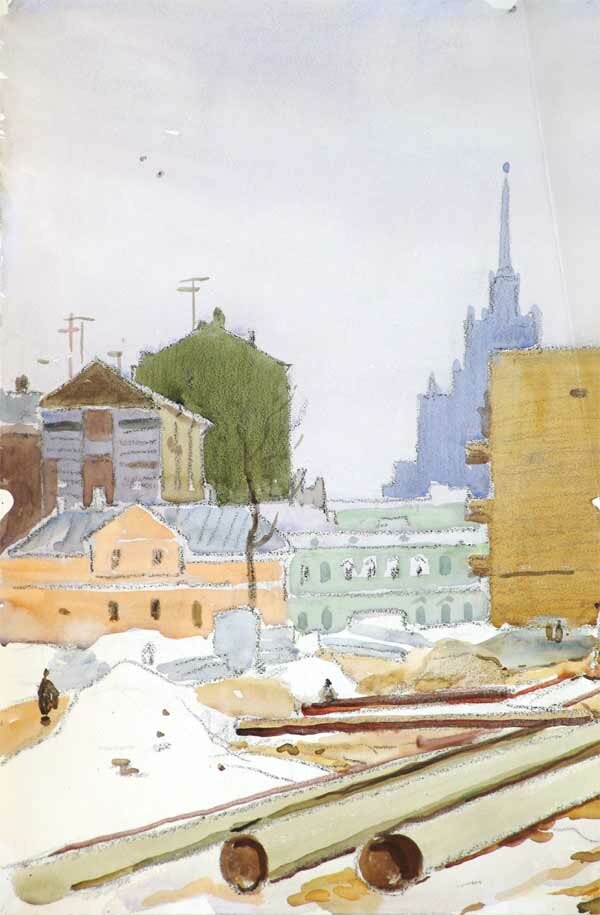 А. А. Ромодановская. Строительство проспекта Калинина, 1963. А. А. Ромодановская. Строительство проспекта Калинина, 1963.