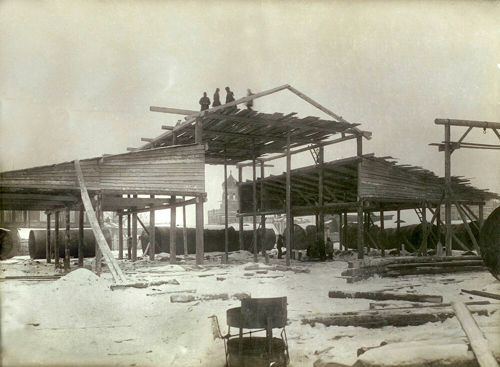 Строительство цеха государственного котельного завода (будущий Нефтемаш) на месте бывшей маслобойки Гречанинова. 30-е