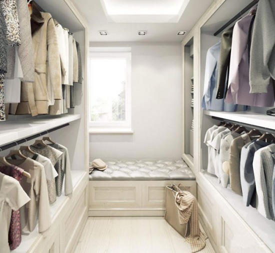 Белый цвет добавит гардеробной пространства и легкости