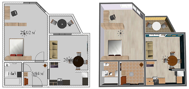 Готовый дизайн-проект двухкомнатной квартиры для холостяка