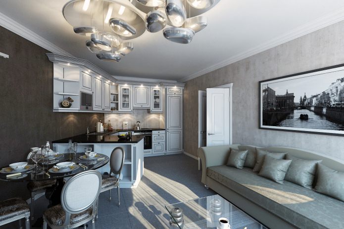 Дизайн интерьера в серых тонах: гостиная комната