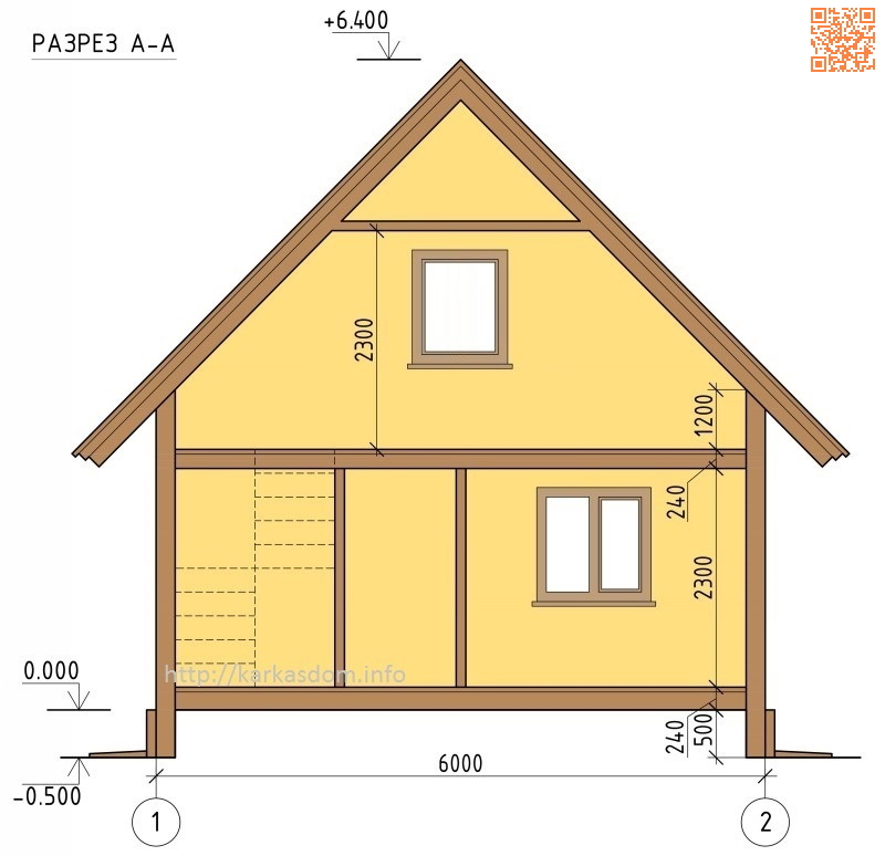 Каркасный дом 6х10м 105м/кв, высотные отметки
