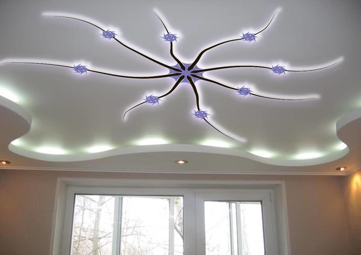 Потолок из гипсокартона со светодиодной подсветкой — современный и популярный вариант для оформления комнаты