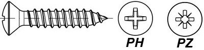 Саморезы полупотайные под крестом PH и PZ: DIN 7983