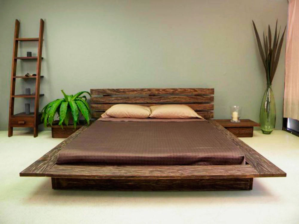 Стильная кровать с деревянным каркасом