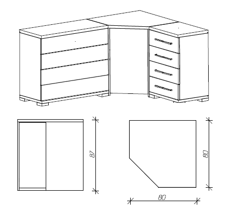 Угловая секция для комодов на 4 ящика