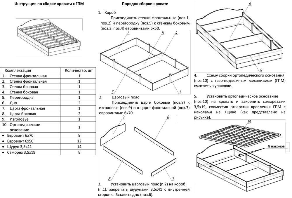 Как собрать ортопедическую кровать с подъемным механизмом