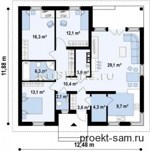 план одноэтажного дома 12x12