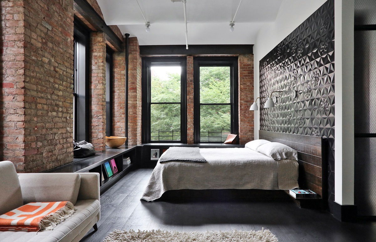 Дизайн интерьера спальни в стиле лофт - фото (6)