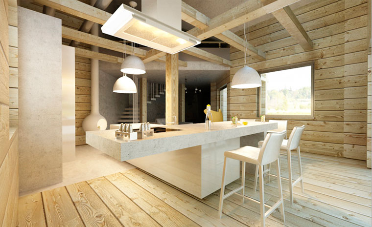 Фото – деревянный пол на кухне в деревянном доме
