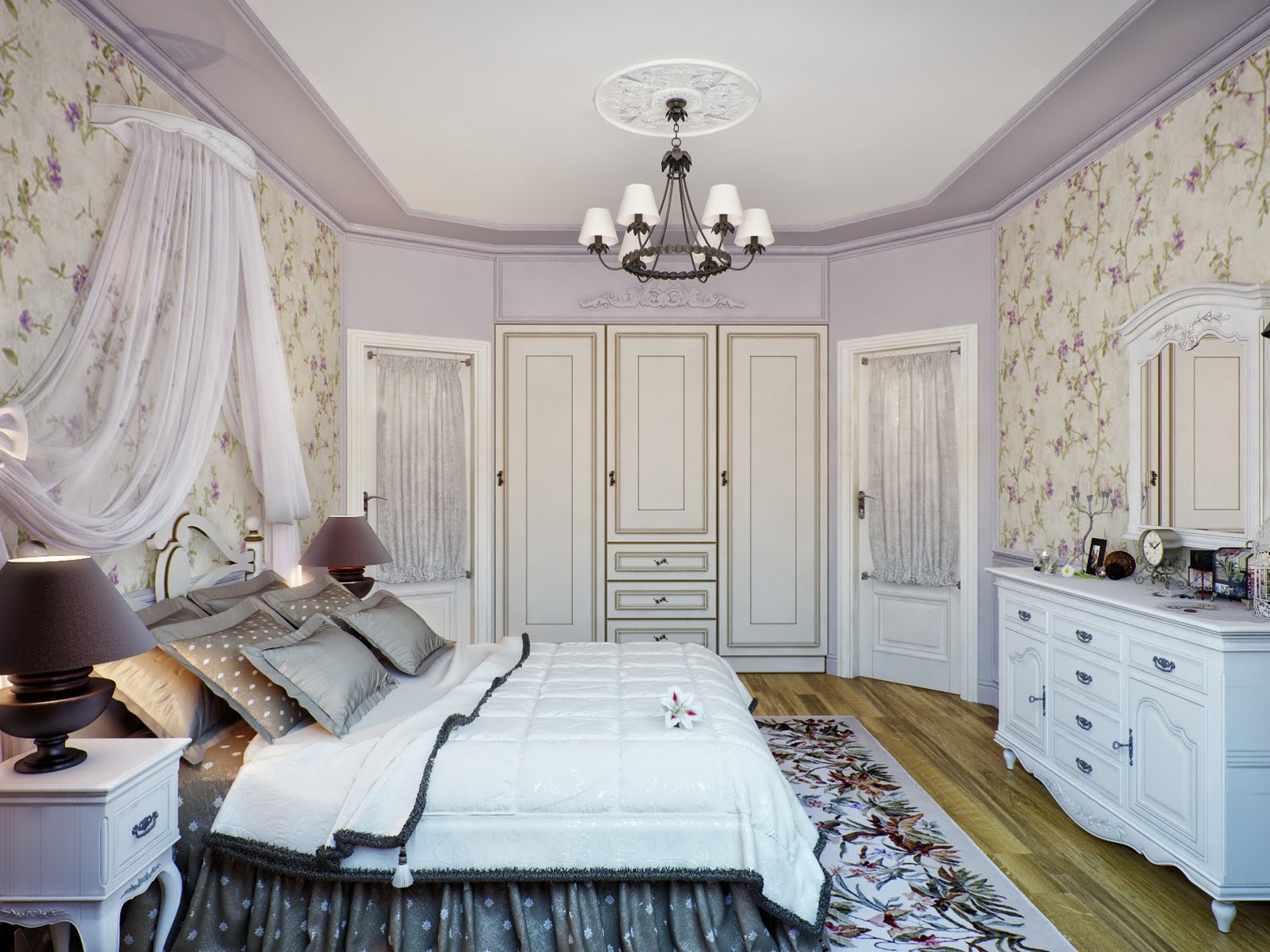 Красивая люстра в спальне в стиле прованс