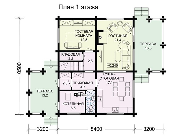 План дома с двумя террасами