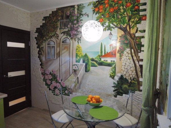 Фото росписи стен на кухне