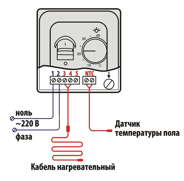 Схема подключения терморегулятора теплого пола