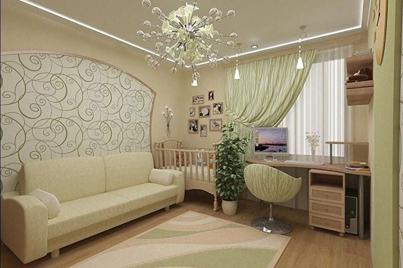 Дизайн спальни и детской в одной комнате - Отделка стен