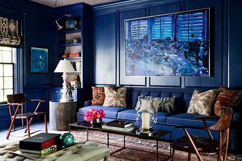 С какими цветами сочетается синий - Дизайн гостиной