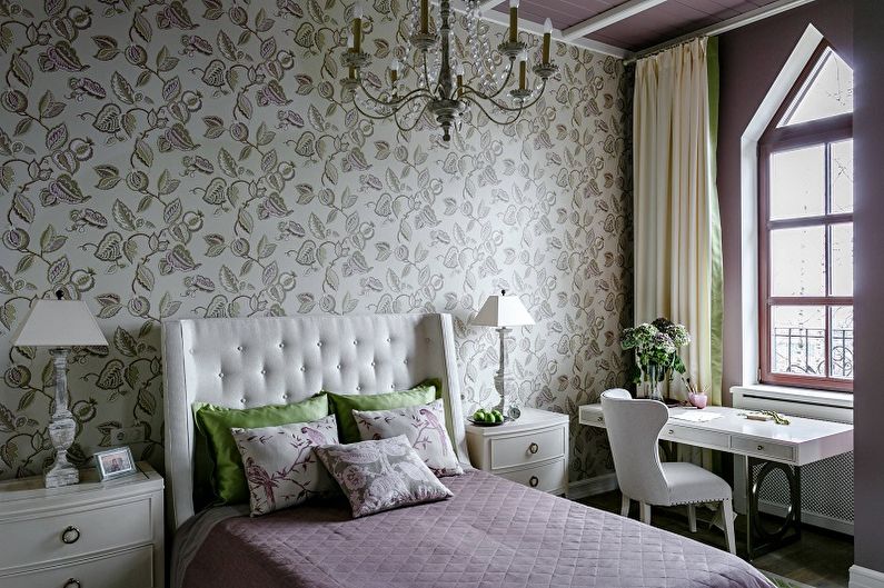 Сиреневый цвет в интерьере спальни - Дизайн фото