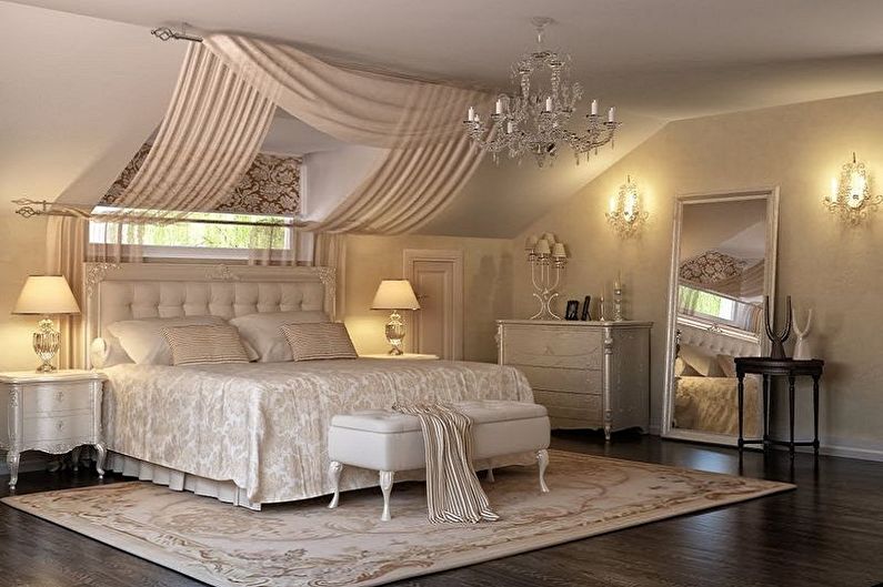 Спальня на мансарде в классическом стиле - Дизайн интерьера