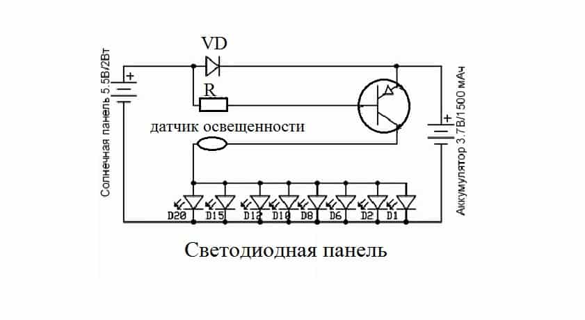 Принципиальная схема уличного освещения на солнечных батареях