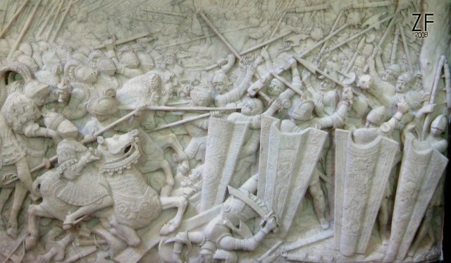 Изображение применения щитов пехотой 1553-1556. Reliefs on the Sarcophagus of Maximilian I. Hofkirche. Innsbruck. Austria.